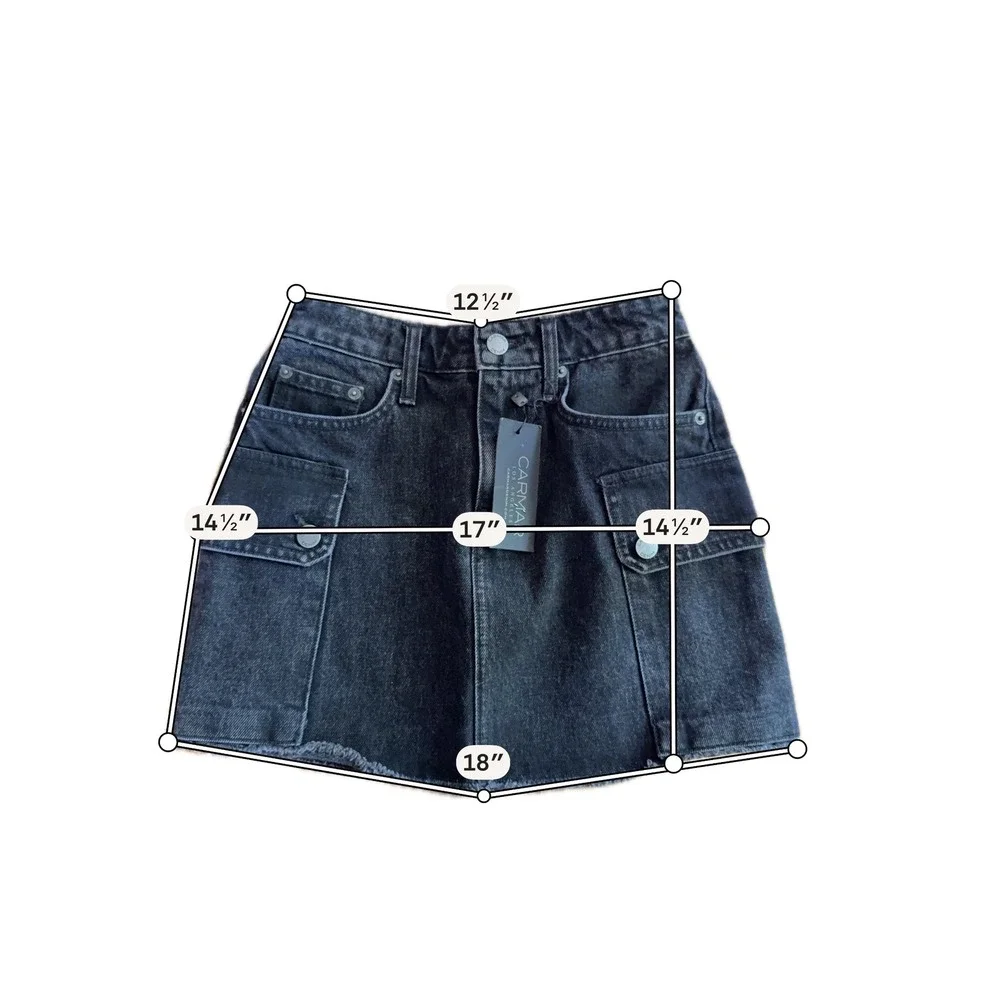 NWT Carmar Denim Colin Black Cargo Mini Skirt Raw Hem Non-Stretch Size 25
